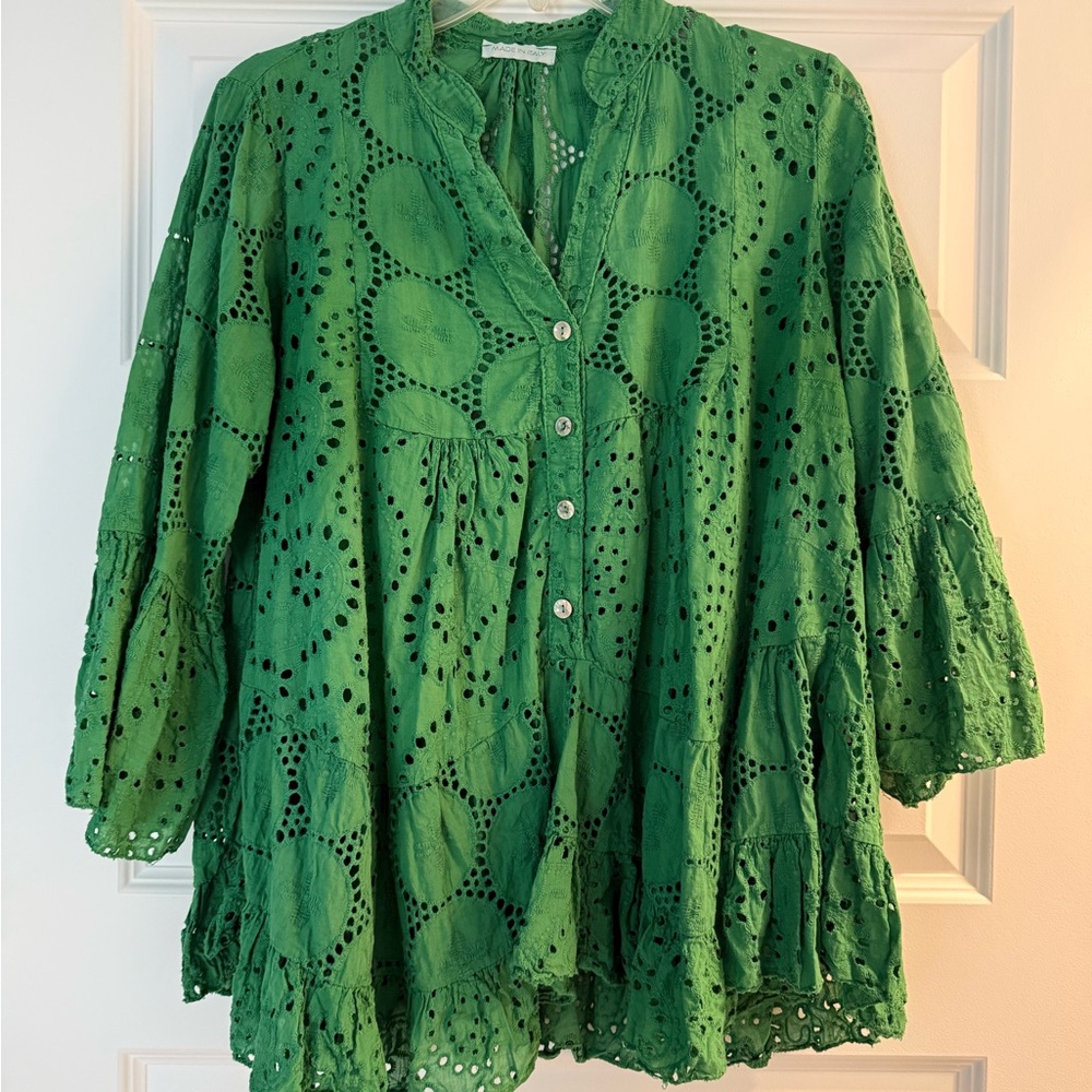 Green Eyelet Women's Top